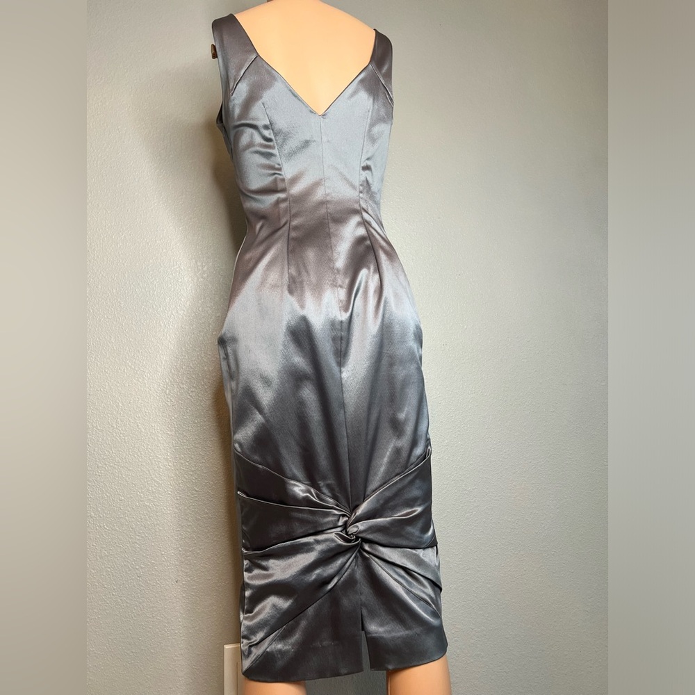 Vintage Dior 42/ US 4/6 Satin silver cocktail dress with ruched accented back. - Picture 4 of 9